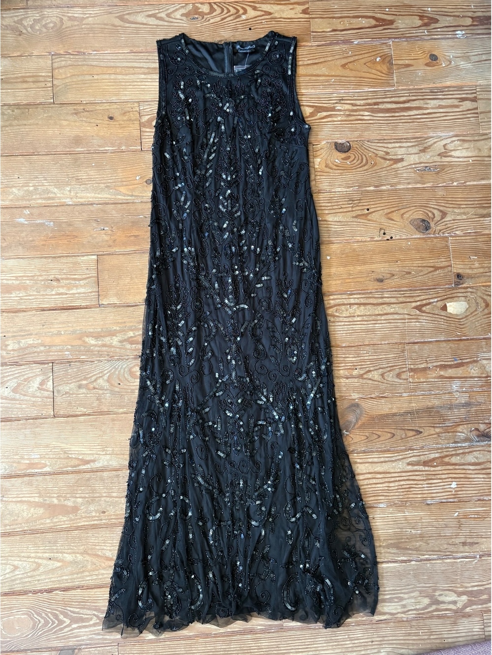 Pisarro Nights Black Beaded Sequin Maxi Gown Size 16 NWT Flawed